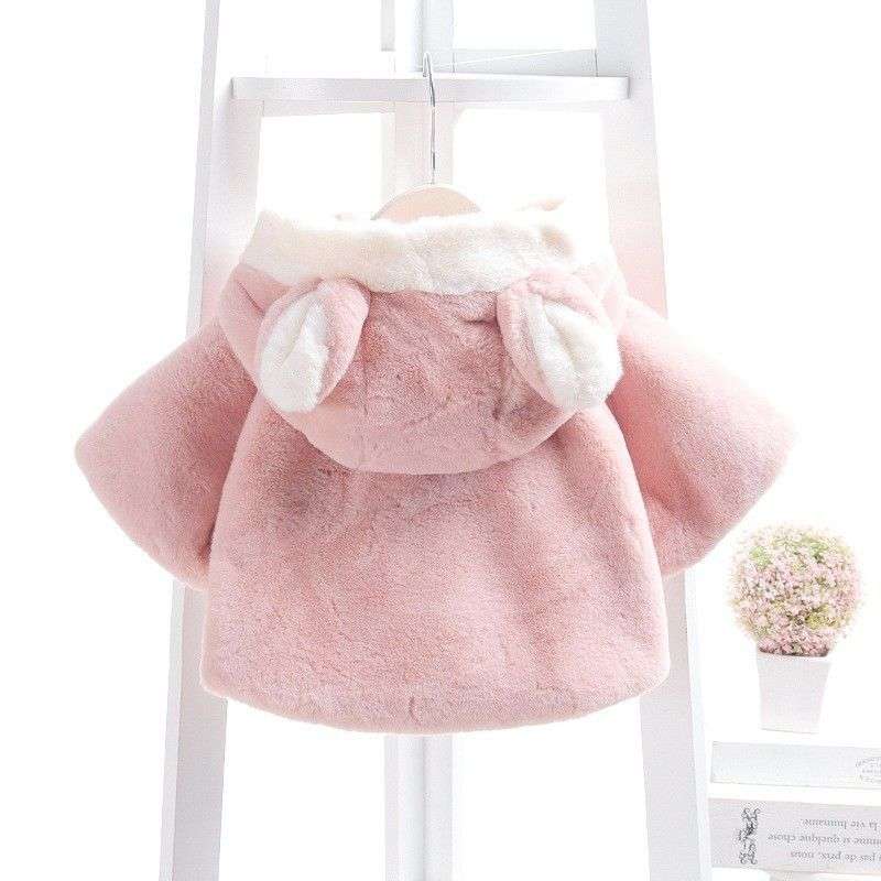 ベビー服  うさぎ耳付きもこもこベビーポンチョ