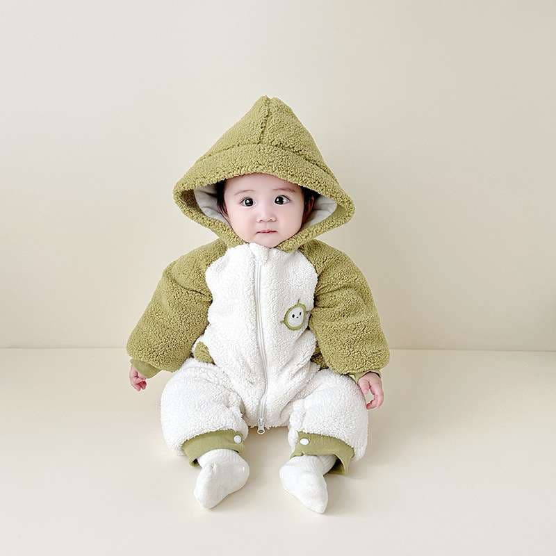 ベビー服  もこもこフード付きベビーロンパース