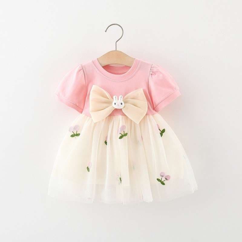 ベビー服  いちご柄チュールスカートのベビードレス