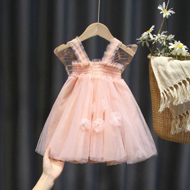 ベビー服  蝶々の羽根付きチュールベビードレス