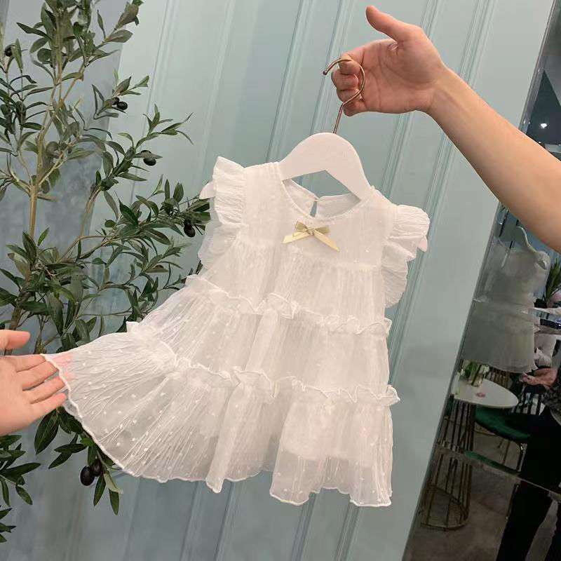 ベビー服  ふんわりチュールのティアードベビードレス