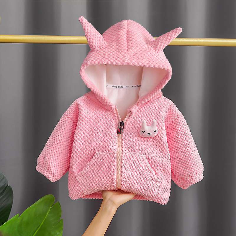 ベビー服  もこもこウサギさんフード付きジャンパー