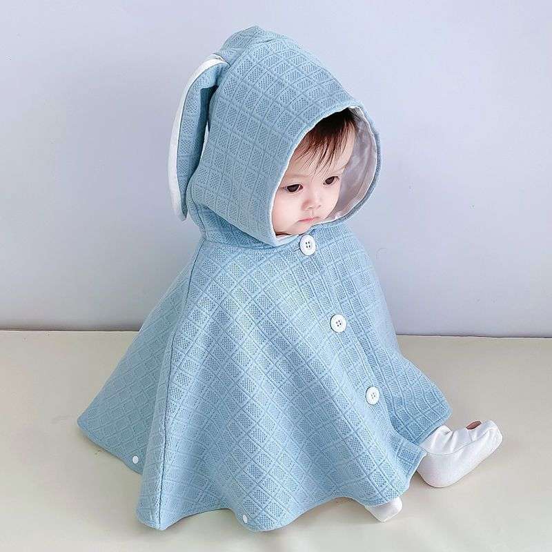ベビー服  うさ耳付きベビーポンチョ