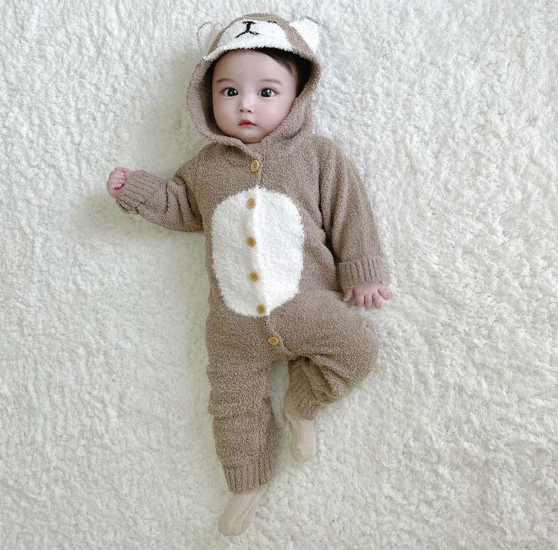 ベビー服  もこもこくまさんロンパース