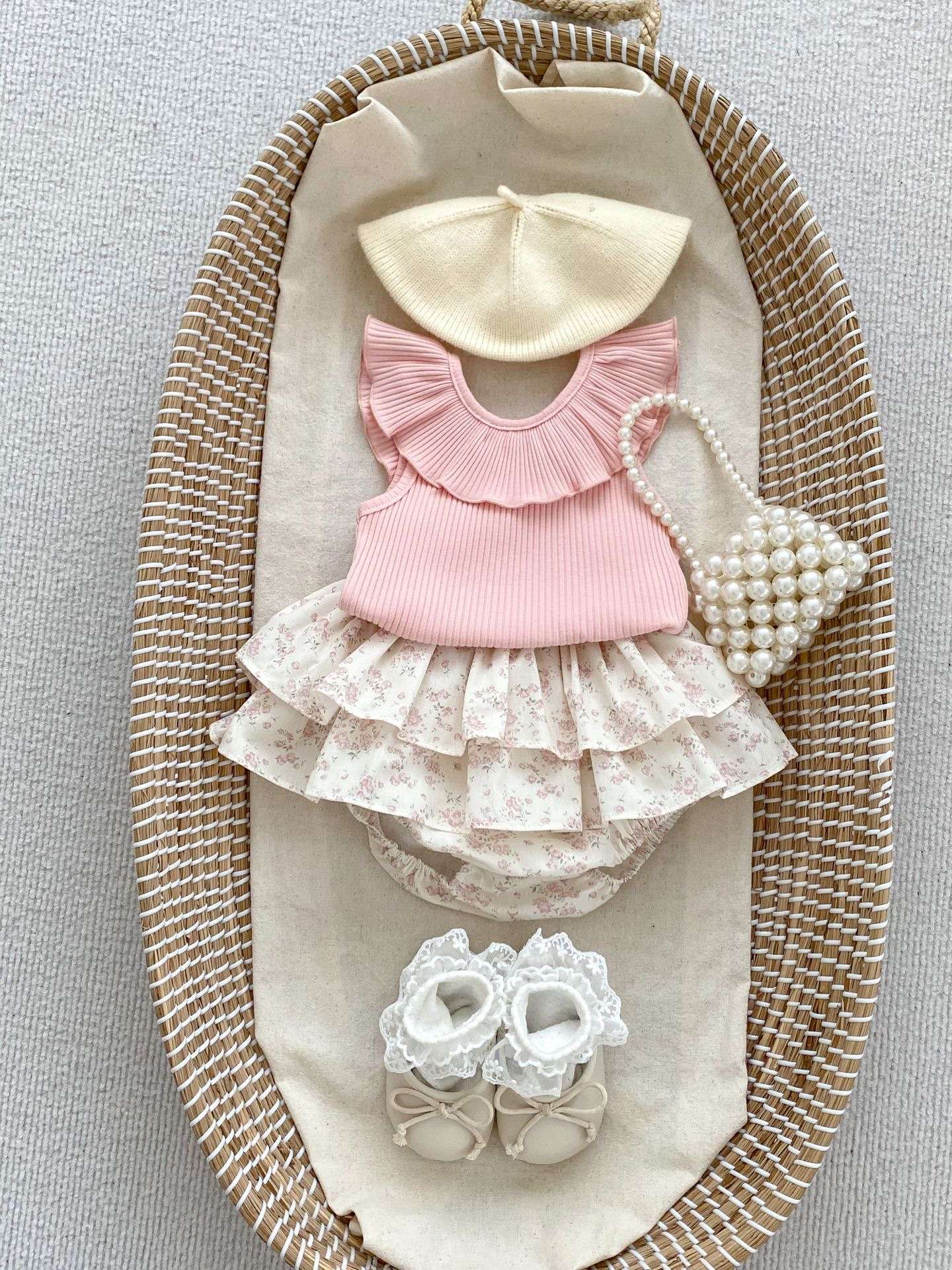 ベビー服  フリル付きバイカラーワンピース