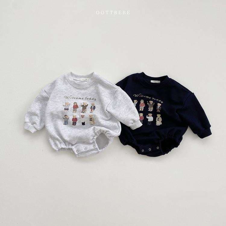 ベビー服 テディベア柄のあったかベビーロンパース