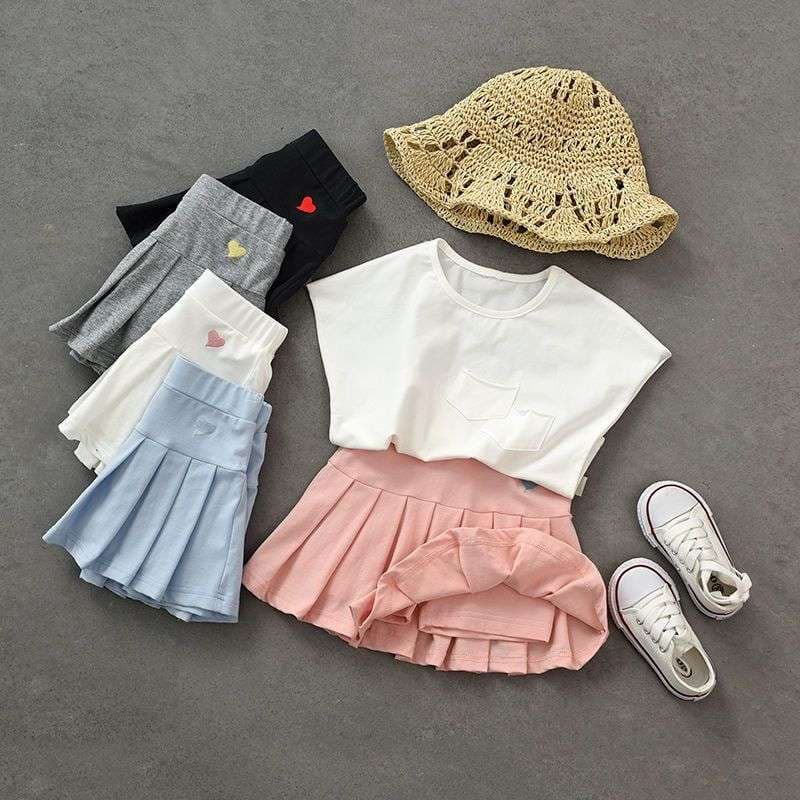 ベビー服  ハートモチーフ付きプリーツミニスカート