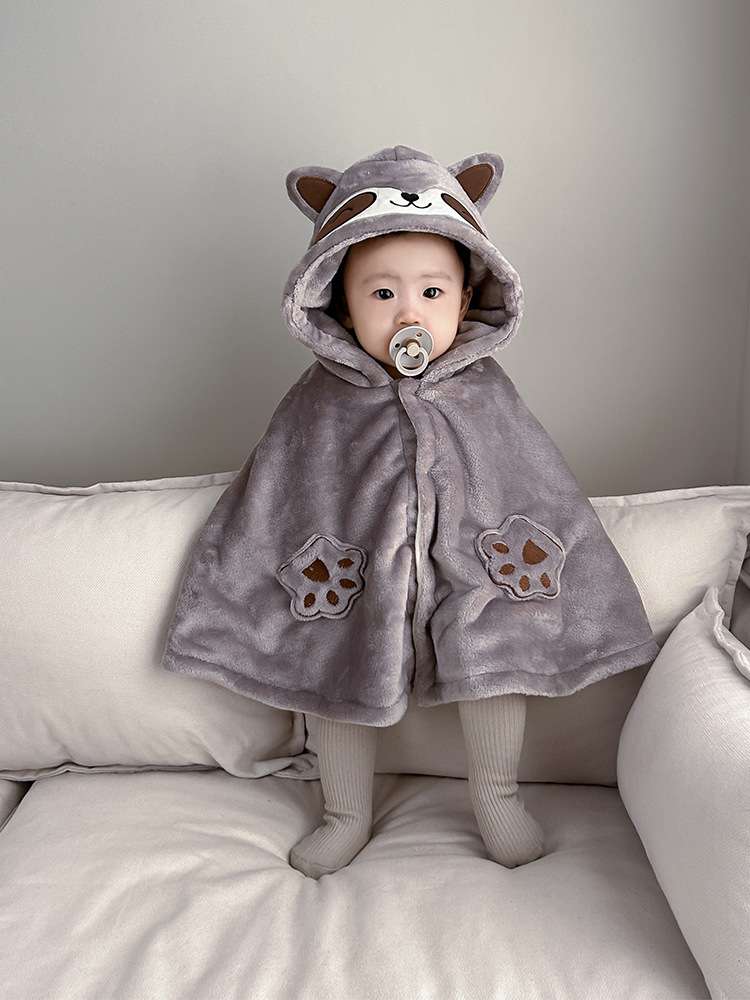 ベビー服  ふわふわアニマルポンチョ型ベビーケープ