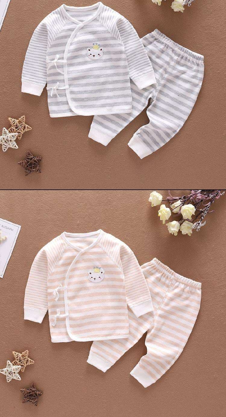 ベビー服  赤ちゃん用ストライプ柄長袖肌着セット