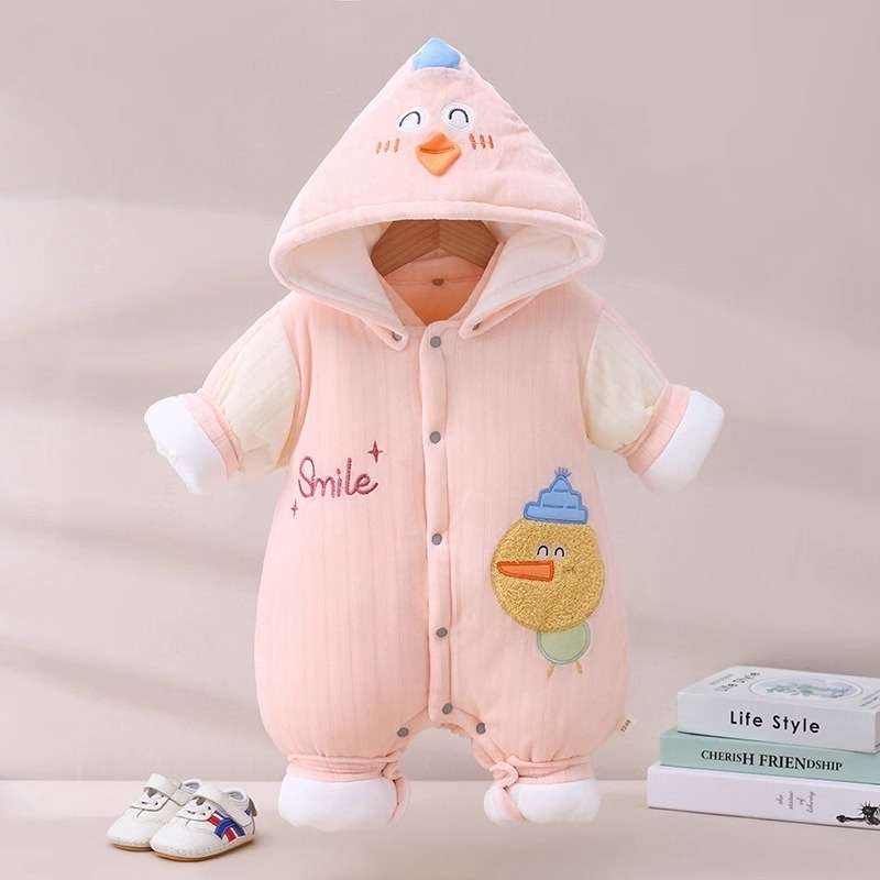 ベビー服  動物キャラクター付きあったかベビーロンパース