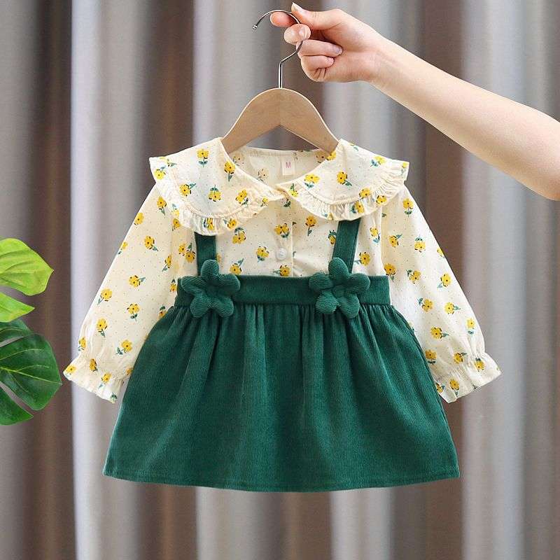ベビー服  花柄ブラウス付きコーデュロイジャンパースカート