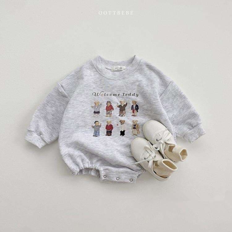 ベビー服 テディベア柄のあったかベビーロンパース