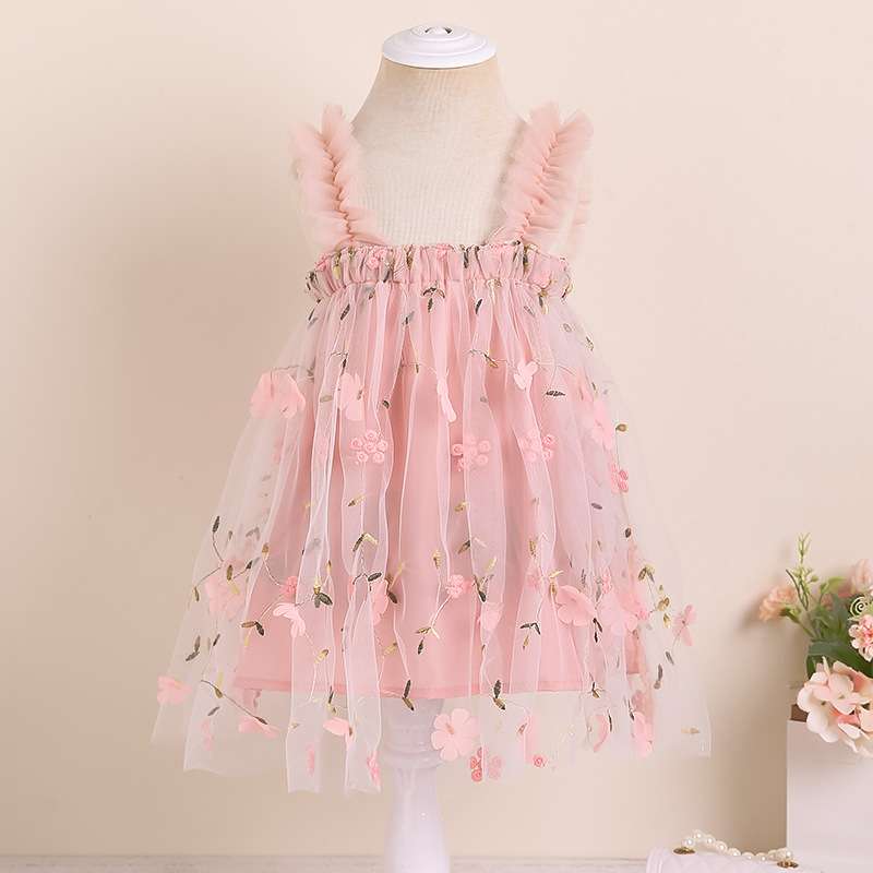 ベビー服  ふわふわチュールの花柄ベビードレス