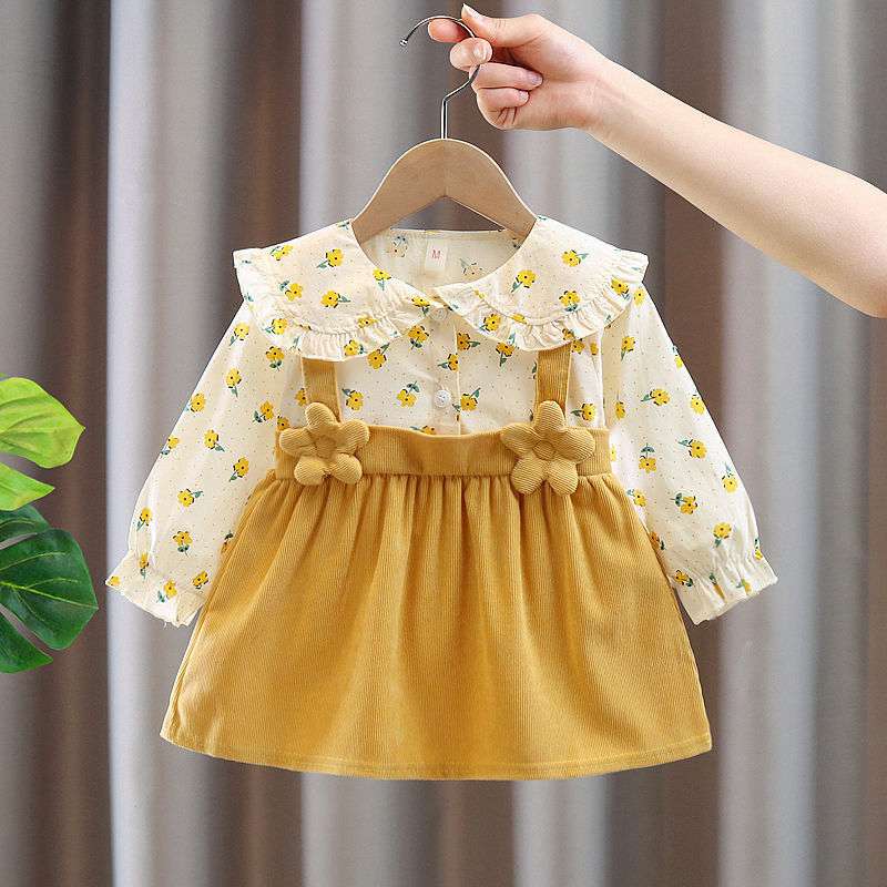 ベビー服  花柄ブラウス付きコーデュロイジャンパースカート