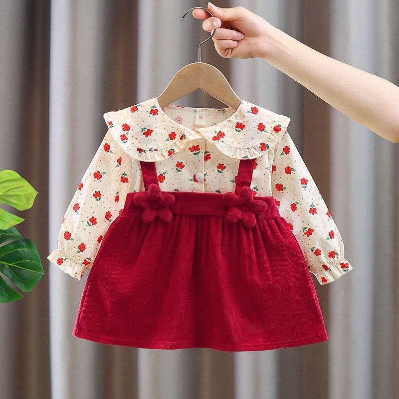ベビー服  花柄ブラウス付きコーデュロイジャンパースカート