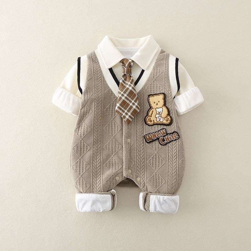 ベビー服  くまさん付きベビーフォーマルロンパース