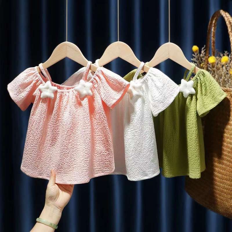 ベビー服  星飾り付きベビーガールズ半袖トップス