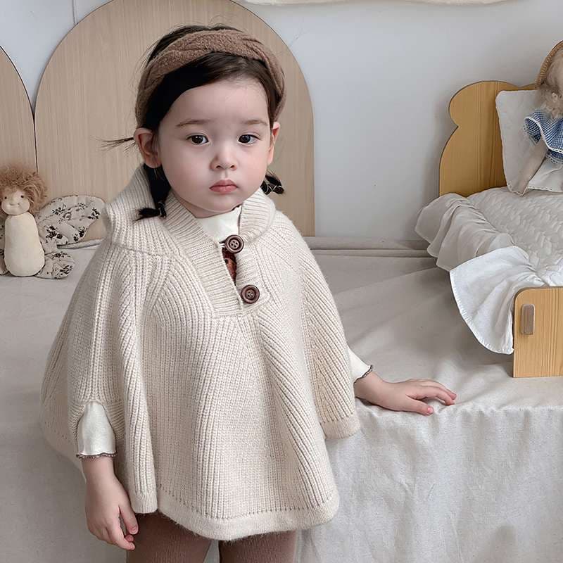ベビー服  ベビーポンチョ風ニットケープ