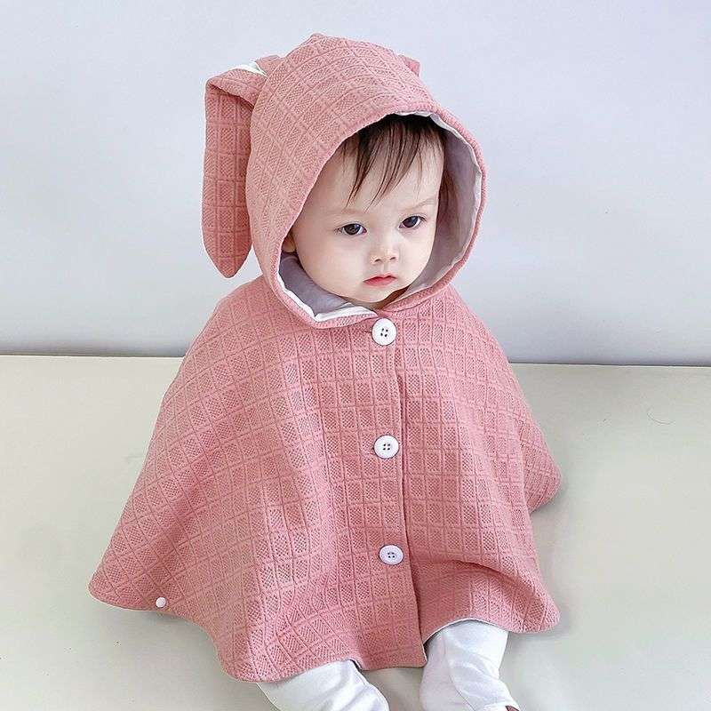 ベビー服  うさ耳付きベビーポンチョ