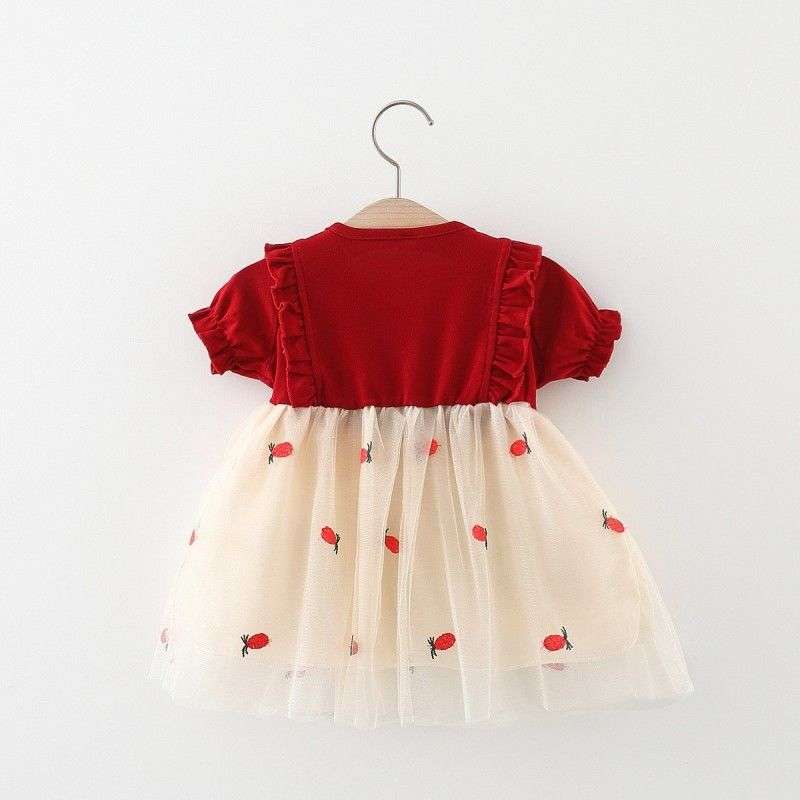 ベビー服  いちご柄チュールスカートのベビードレス