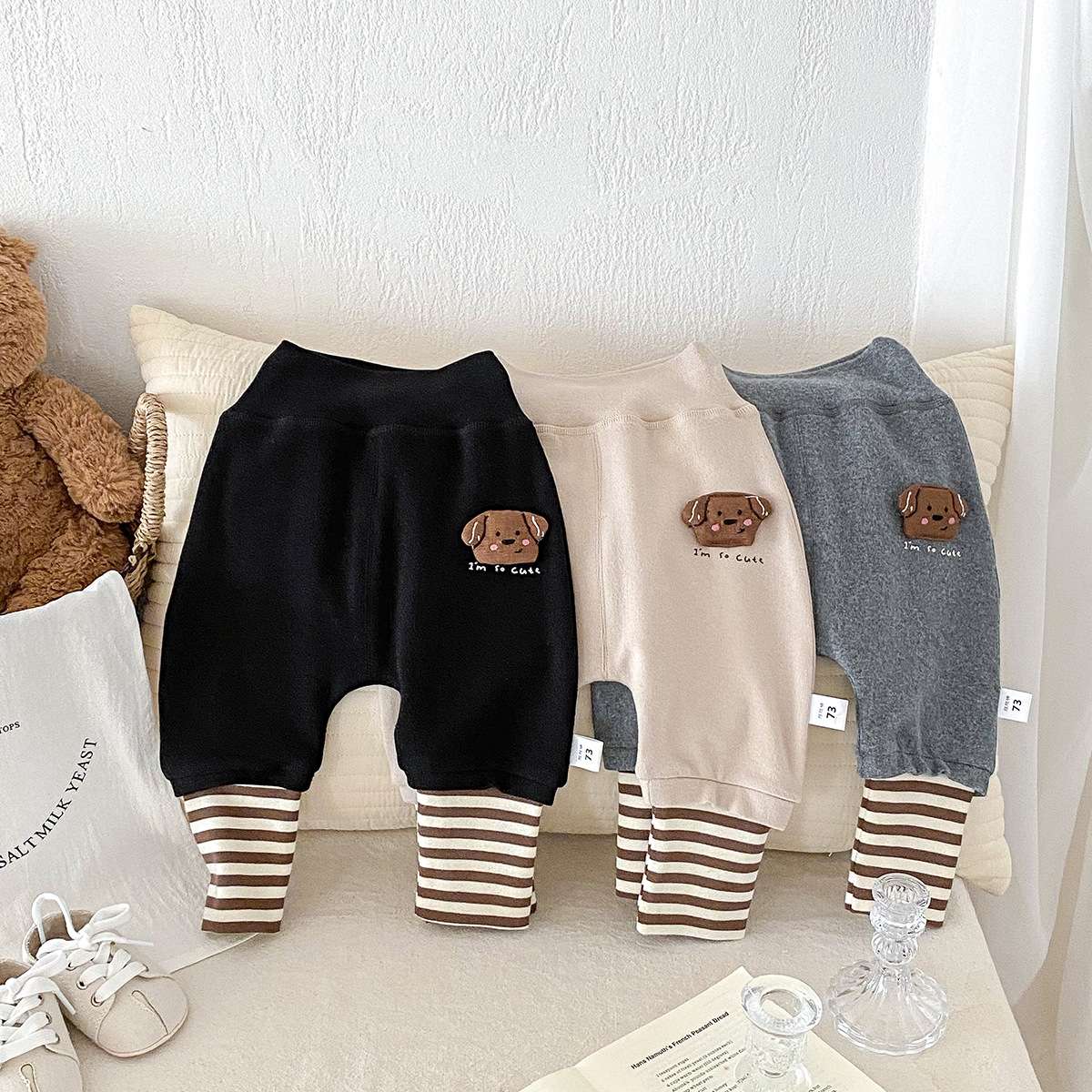 ベビー服  わんちゃん刺繍入りバイカラーパンツ