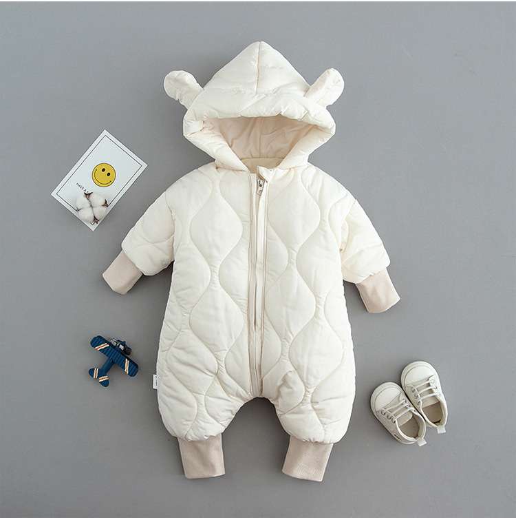 ベビー服  ふわもこ赤ちゃん用フード付きジャンプスーツ