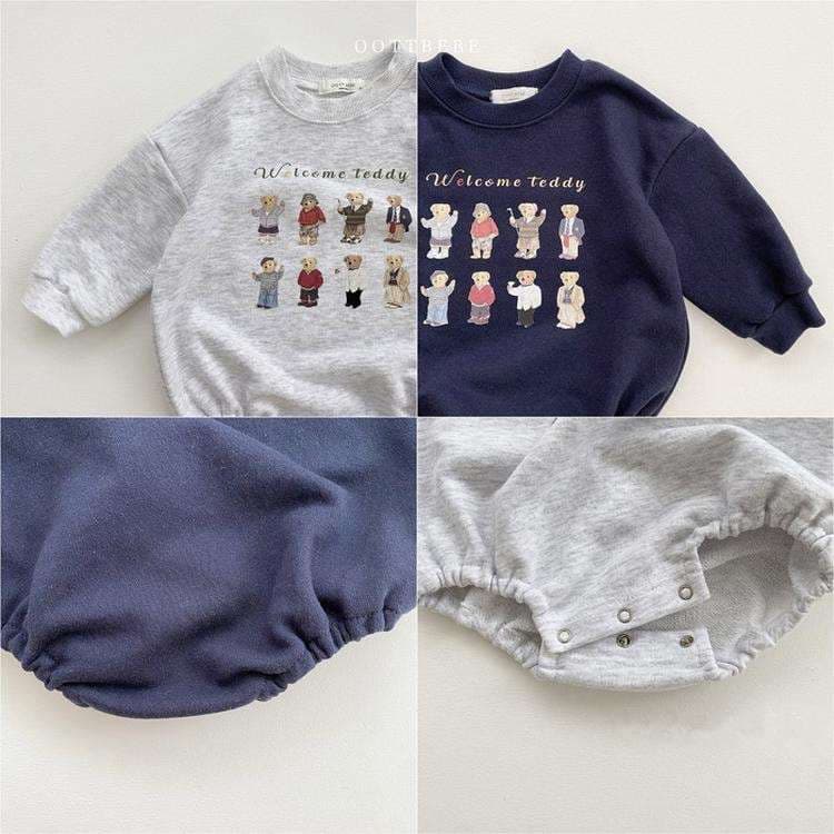 ベビー服 テディベア柄のあったかベビーロンパース