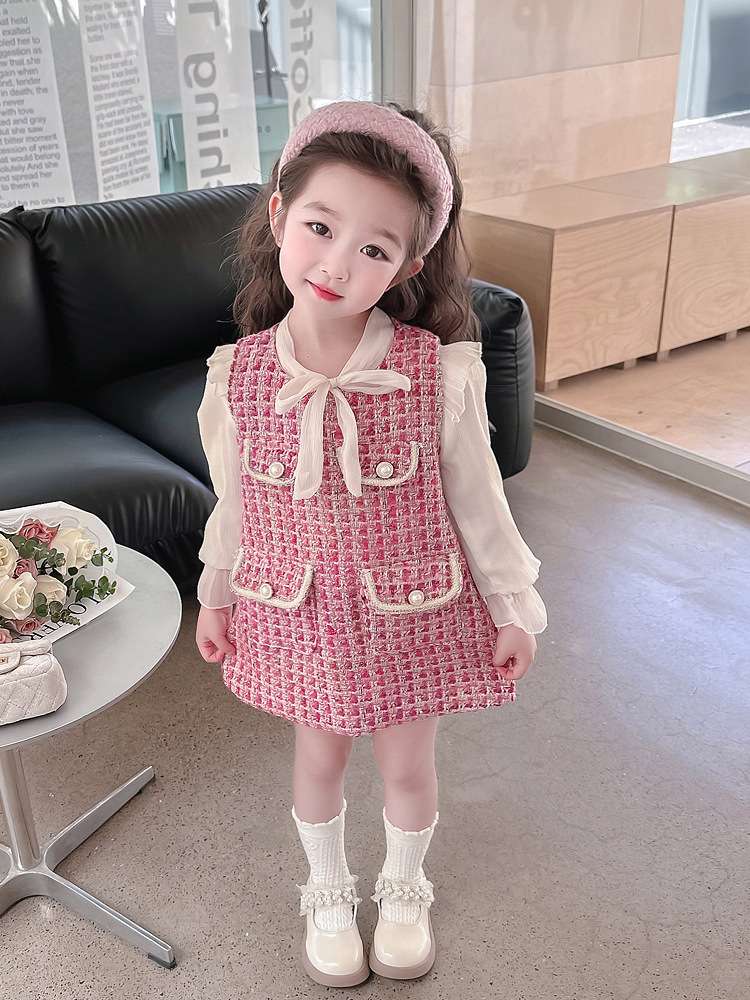 ベビー服  ツイード風ジャンパースカートセット