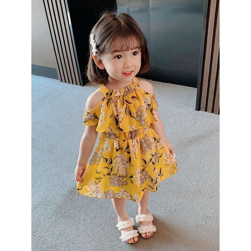 ベビー服  花柄オフショルダーワンピース