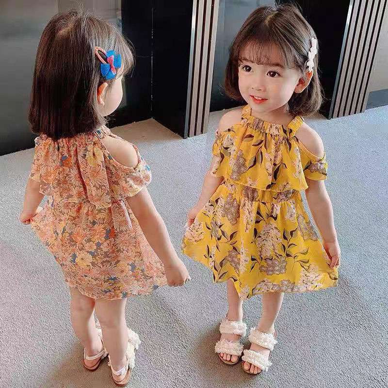 ベビー服  花柄オフショルダーワンピース