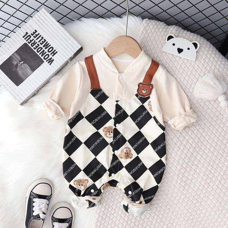 ベビー服  モノグラムチェック柄ベビーロンパース