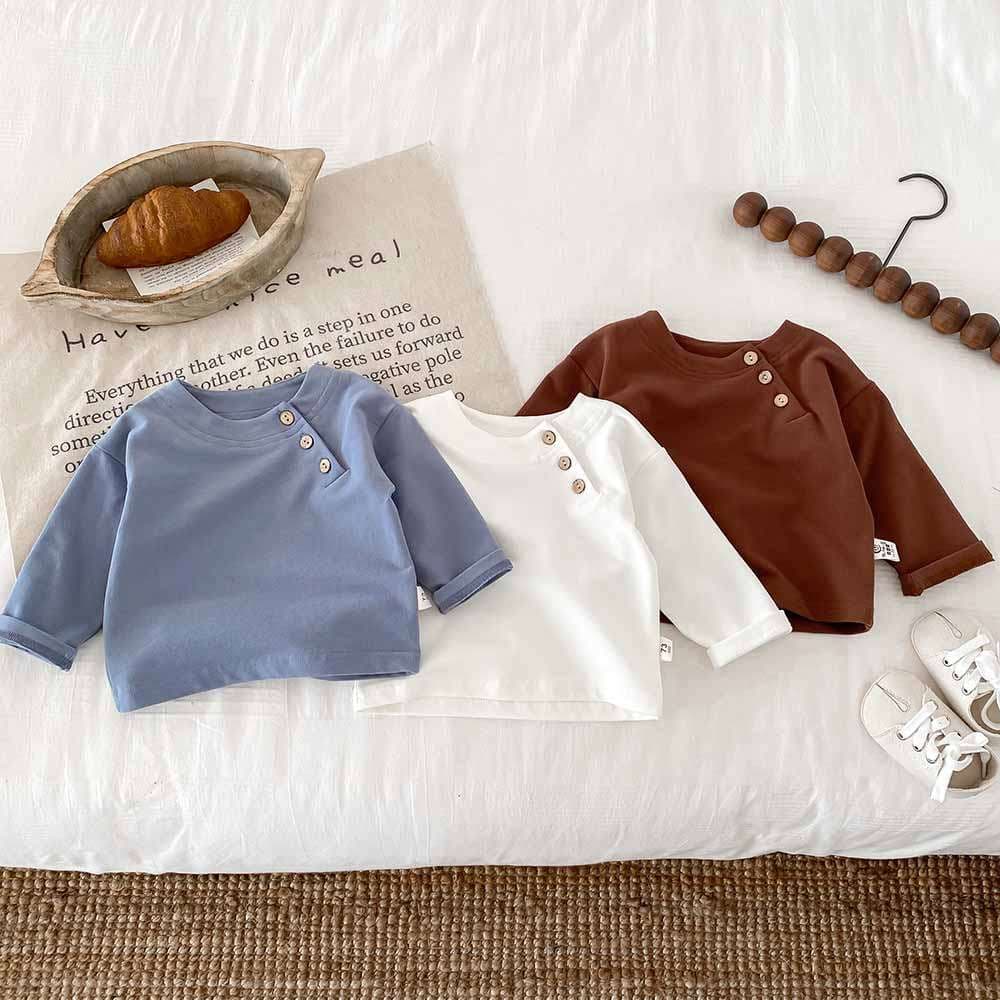 ベビー服  ベビー用ボタン付き長袖カットソー