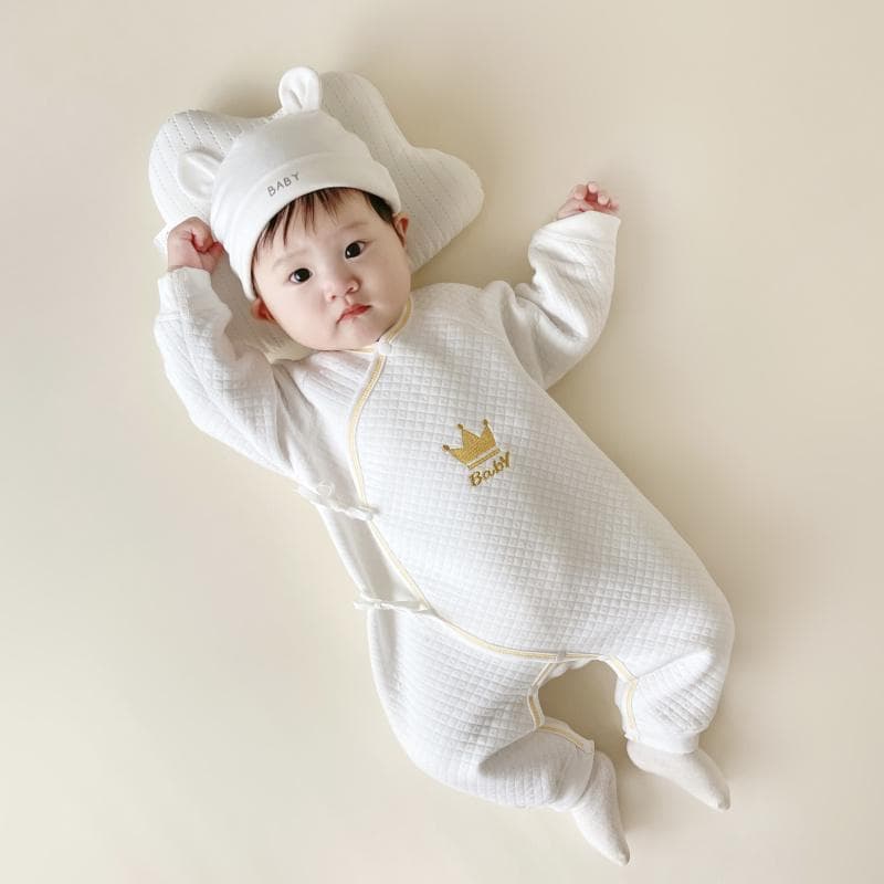 ベビー服 王冠刺繍入りキルティング和風カバーオール