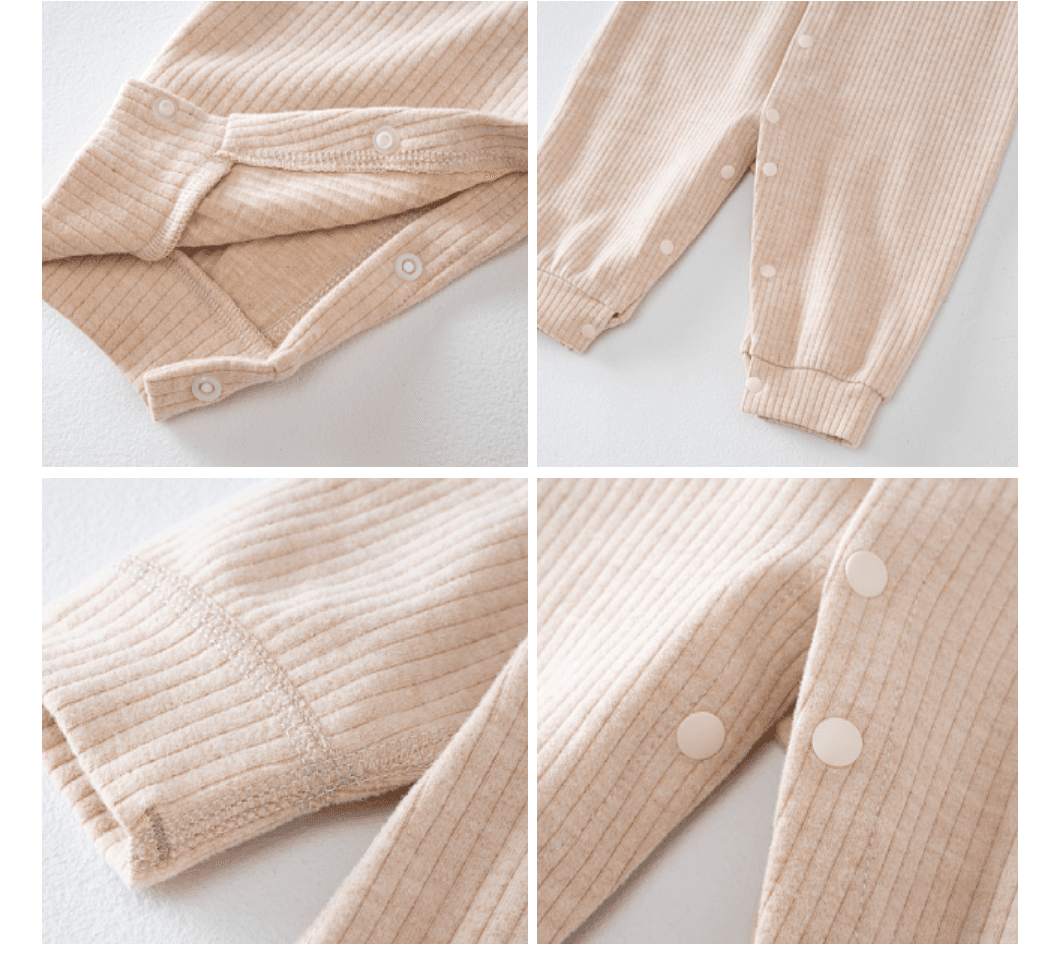 ベビー服 リブ編み長袖前開きロンパース