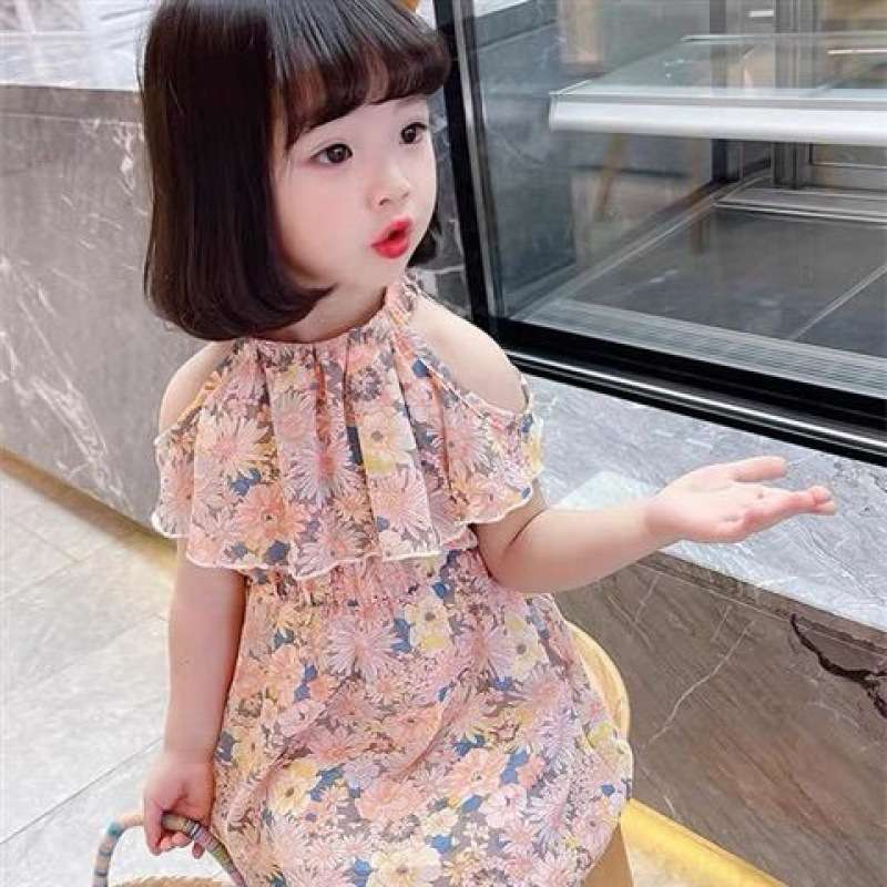 ベビー服  花柄オフショルダーワンピース