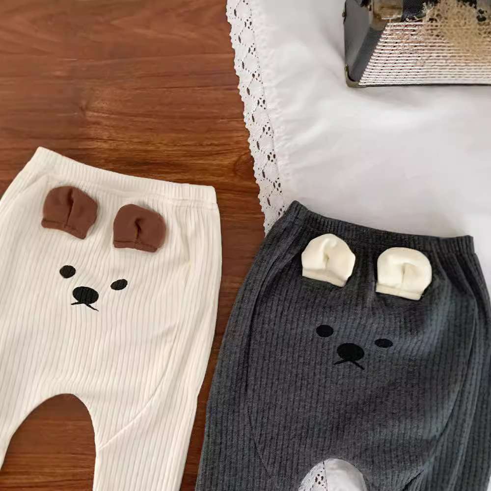 ベビー服  動物顔ベビーパンツ もこもこリブ素材