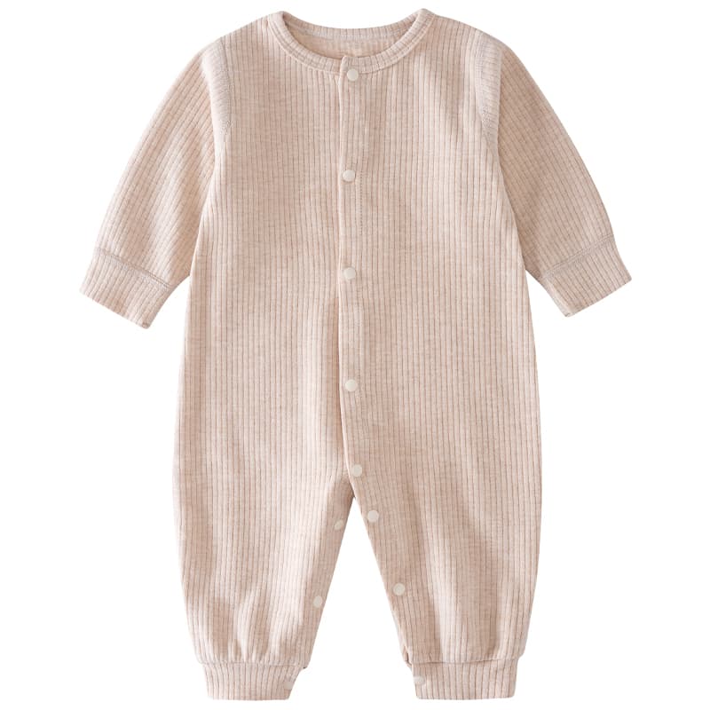 ベビー服 リブ編み長袖前開きロンパース