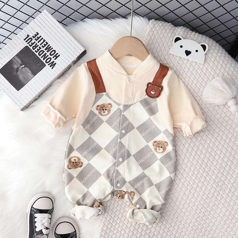 ベビー服  モノグラムチェック柄ベビーロンパース