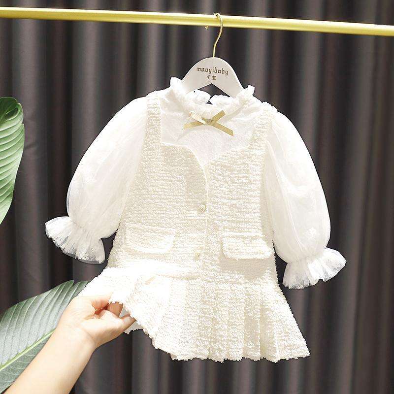 ベビー服  ふわふわレース付き姫様風ベビーワンピース
