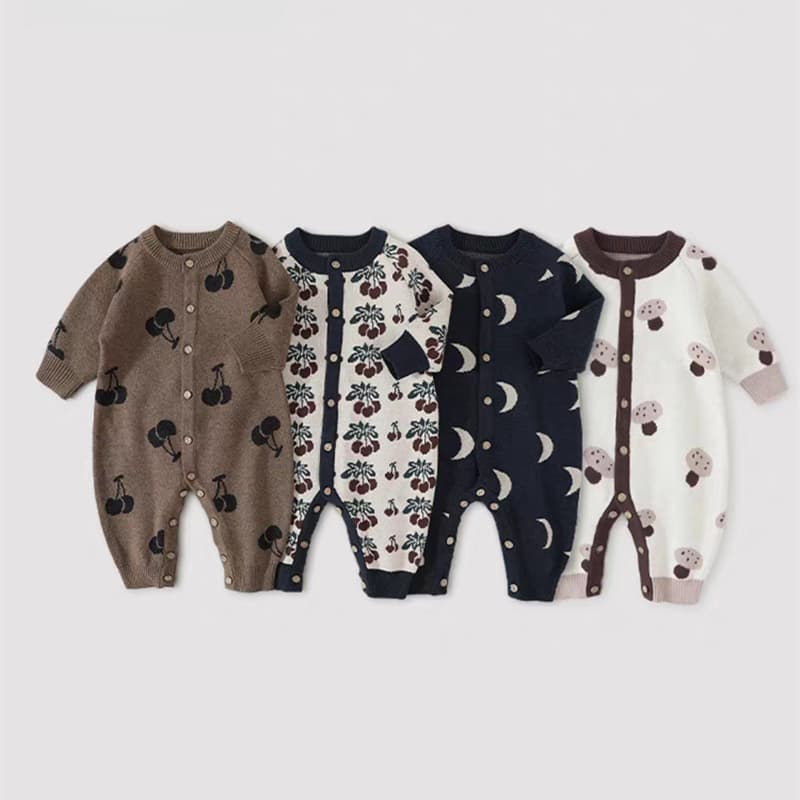 ベビー服 秋ジャカードニットロンパース可愛い柄4色展開