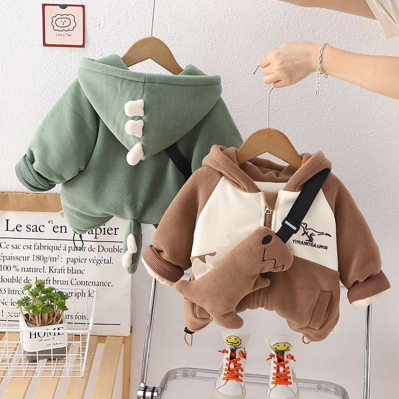 ベビー服 恐竜フード付きもこもこアウター