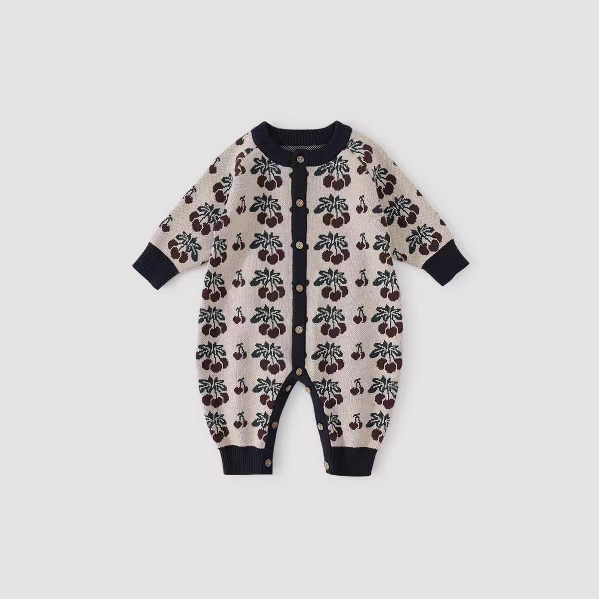 ベビー服 秋ジャカードニットロンパース可愛い柄4色展開